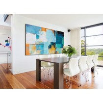 Palette Knife Painting, Original Horizontal Wall Art, Large Abstract canvas art Canvas Painting, Yellow, blue, green, etc. - By Leo