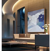Original Painting Large Abstract canvas art Decor. Large Contemporary Painting by Biao, Canvas Art. Blue, gray, green, pink.