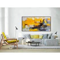 Palette Knife Painting, Original Horizontal Wall Art, Large Abstract canvas art Canvas Painting, Large Art. Yellow, gray - By Leo