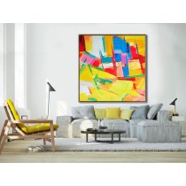 Large Palette Knife Painting On Canvas, Large Abstract canvas art Decor. Large Contemporary Painting, by Leo. blue, green, yellow, red, Cheap Abstract Canvas Art 