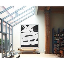 Extra Large Acrylic Painting On Canvas, Minimalist Painting Canvas Art, Black And White Geometrical Painting