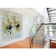 Original Painting, Abstract Landscape, Acrylic Large Art, Abstract Horizon, Wall art, Blue Creme Art, Contemporary artwork, Abstract Canvas