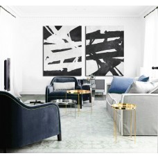 Set Of 2 Huge Contemporary Art Acrylic Painting On Canvas, Minimalist Canvas Wall Art Home Decor, Black white