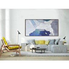 Handmade Original Horizontal Wall Art, Large Abstract canvas art Canvas Painting, Large Art. Gray, blue, green, pink. - By Biao