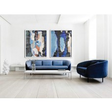Set Of 2 Large Abstract Painting Canvas Art, Contemporary Art Wall Decor, Original Art, Hand paint. Blue, Green, black