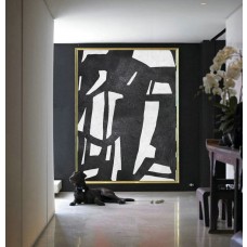 Large Abstract Painting On Canvas, Minimalist Canvas Art, Handmade Black White Acrylic Textured Painting.