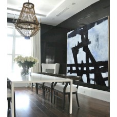 Large Large Abstract canvas art, Handmade Painting Minimalist Art, Abstract Painting On Canvas, Geometric Art. Black White Blue.