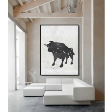 Extra Large Acrylic Painting On Canvas, Minimalist Painting Canvas Art, Black And White Bull, HAND PAINTED Original Art.