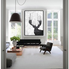 Extra Large Abstract Painting On Canvas, Textured Painting Canvas Art, Black And White Reindeer Original Art Handmade.