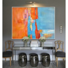 Large Painting, Original Art, Large Canvas Art. Contemporary Art, Modern Art Abstract Painting. Orange blue - By Biao