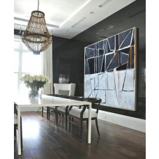 Large Painting Minimalist Art, Hand Painted Contemporary Art Abstract Painting, Geometric Art. Black White Orange Grey.