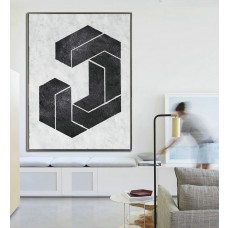 Extra Large Acrylic Painting On Canvas, Minimalist Painting Canvas Art, Black And White Geometrical Painting, HAND PAINTED Original Art.