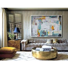 Original Painting Large Large Abstract canvas art, Acrylic Painting on Canvas Art. Green, orange, red, white, grey, yellow. By Biao.