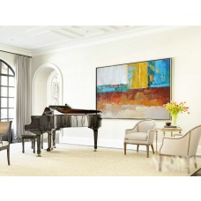 Extra Large Abstract Painting, Horizontal Acrylic Painting Large, Brown, orange, blue, green, yellow- By Biao