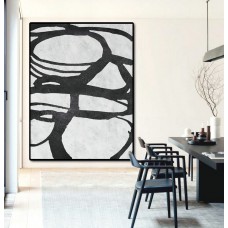 Extra Large Acrylic Painting On Canvas, Minimalist Painting Canvas Art, Black And White Geometrical Painting, HAND PAINTED Original Art.