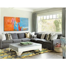 Large Horizontal Art Canvas Painting, Original Modern Art, Large Wall Art. Handmade. Yellow, orange, blue, green. -By Baio