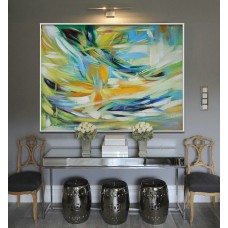 Large Painting, Original Art, Large Canvas Art. Contemporary Art, Abstract Painting. Green, yellow, blue - By Biao.