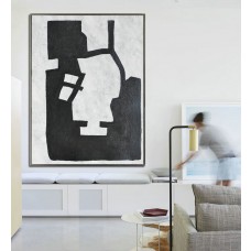 Large Large Abstract canvas art, Hand Painted Oil Painting Minimalist Art, Abstract Painting On Canvas, Geometric Art. Black White
