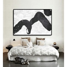Hand Painted Extra Large Abstract Painting Landscape, Horizontal Acrylic Painting Large Wall Art. Black White Painting.