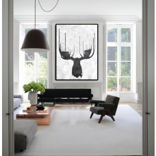 Extra Large Abstract Painting On Canvas, Textured Painting Canvas Art, Black And White Reindeer Original Art Handmade.