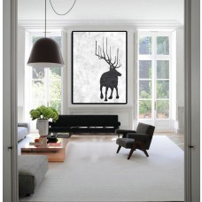 Extra Large Abstract Painting On Canvas, Textured Painting Canvas Art, Black And White Reindeer Original Art Handmade.