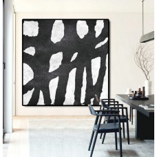 Abstract Painting Extra  Handmade Black White Geometric Art, Acrylic MinimaIlist Painting.
