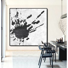 Original Abstract Painting Extra  Handmade Black White Acrylic MinimaIlst Painting.