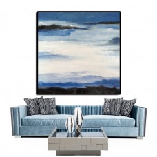 Original Art Extra Large Abstract Painting on Canvas, Landscape Painting Canvas Art By Dao. Blue White Black.