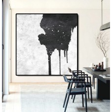 Original Abstract Painting Extra  Handmade Black White Acrylic MinimaIlst Painting.