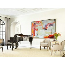 Handmade Original Horizontal Wall Art, Large Abstract canvas art Canvas Painting, Large Art. Green, yellow, red, orange. - By Baio