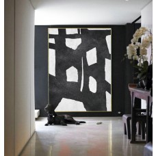 Abstract Painting  Handmade Black White Geometric Art, Acrylic Minimalist Painting.