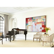 Handmade Original Horizontal Wall Art, Large Abstract canvas art Canvas Painting, Large Art. Green, yellow, red, orange. - By Baio