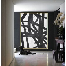 Large Abstract Painting On Canvas, Minimalist Canvas Art, Handmade Black White Acrylic Textured Painting.