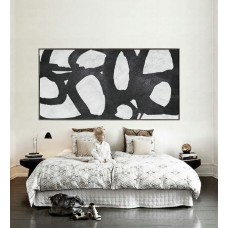 Extra Large 72" Horizontal Acrylic Painting On Canvas, Minimalist Painting Canvas Art, Black And White, Original Art.