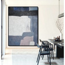 Large Large Abstract canvas art Oil Painting Canvas Art, Contemporary Art Hand Painted Abstract Painting, White Black Blue Grey.