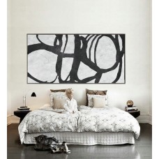 Extra Large 72" Horizontal Acrylic Painting On Canvas, Minimalist Painting Canvas Art, Black And White , HAND PAINTED Original Art.