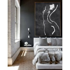 Extra Large Acrylic Painting On Canvas, Minimalist Painting Canvas Art, Black And White Nude Painting
