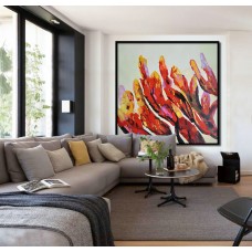 Hand Made Large Abstract canvas art, Landscape Painting  Wall Art. Red yellow green violet beige purple. - By Biao.