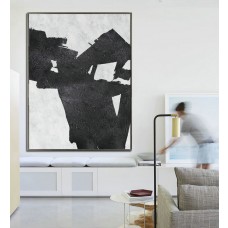 Extra Large Acrylic Painting On Canvas, Minimalist Painting Canvas Art, Black And White Geometrical Painting, HAND PAINTED Original Art.