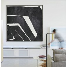 Abstract Painting Extra  Handmade Black White Geometric Art, Acrylic MinimaIlist Painting.