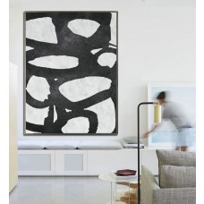 Extra Large Acrylic Painting On Canvas, Minimalist Painting Canvas Art, Black And White Geometrical Painting, HAND PAINTED Original Art.