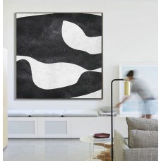 Abstract Painting Extra  Handmade Black White Geometric Art, Acrylic MinimaIlist Painting.