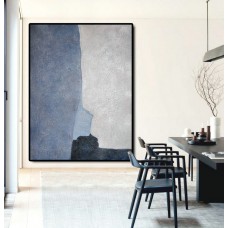 Large Large Abstract canvas art Oil Painting Canvas Art, Contemporary Art Hand Painted Abstract Painting, Black Blue Grey.