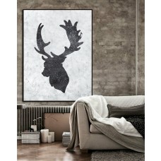 Large Abstract Painting, Hand Made Painting Minimalist Art, Large Abstract canvas art On Canvas, Modern Art. Black And White Reindeer.