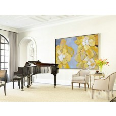 Large Horizontal Art Canvas Painting, Original Modern Art, Large Wall Art, Handmade. Yellow, grey, light voile- By Biao