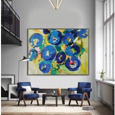 Handmade Extra Large Contemporary Painting, Huge Abstract Canvas Art, Original Artwork by Leo. Hand paint. Green, blue, yellow, orange.