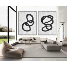Set Of 2 Huge Contemporary Art Acrylic Painting On Canvas, Minimalist Canvas Wall Art Home Decor, Magic Circles