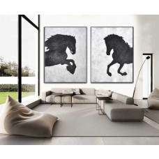 Set Of 2 Huge Contemporary Art Acrylic Painting On Canvas, Minimalist Canvas Wall Art Home Decor, Horse, HANDMADE.