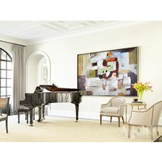 Large Horizontal Art Canvas Painting, Original Modern Art, Large Wall Art. Blue, yellow, red, orange, green- By Biao