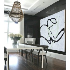 Handmade Painting Large Large Abstract canvas art, Hand Painted Aclylic Painting On Canvas Minimalist Art, Black White Green.